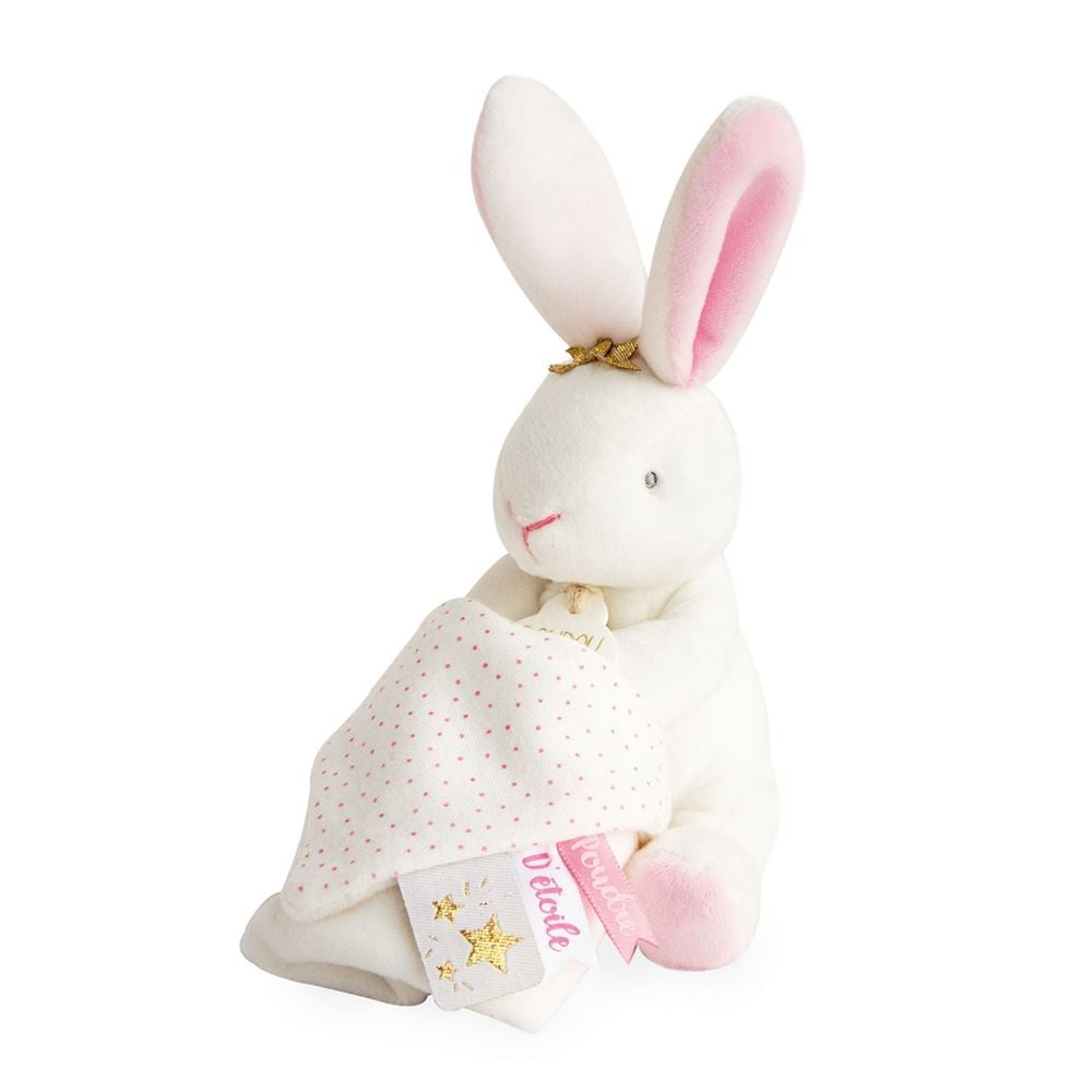 Conejito de peluche rosa con manta Doudou
